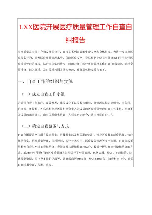 1.XX医院开展医疗质量管理工作自查自纠报告.docx