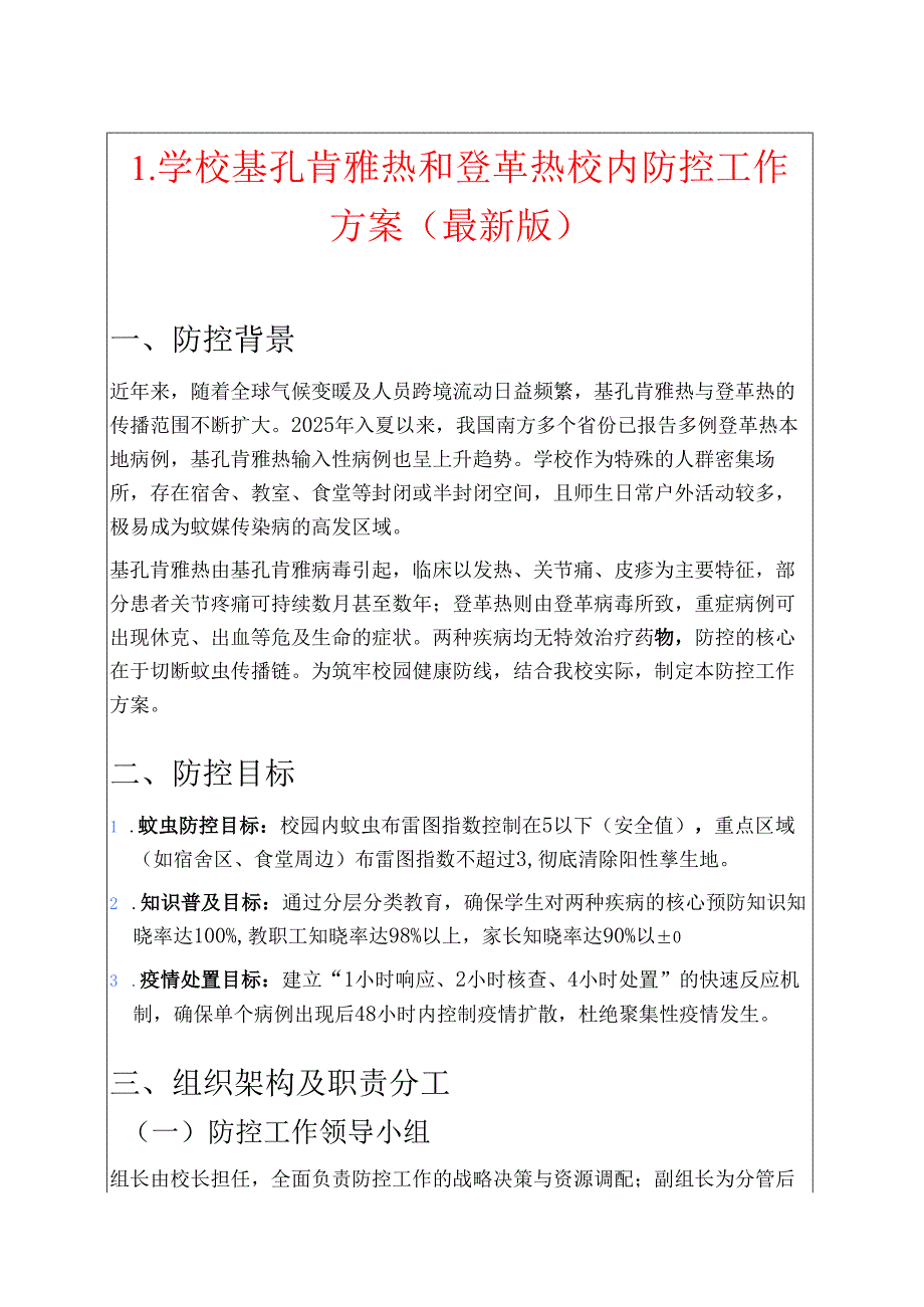 1.学校基孔肯雅热和登革热校内防控工作方案（最新版）.docx_第1页