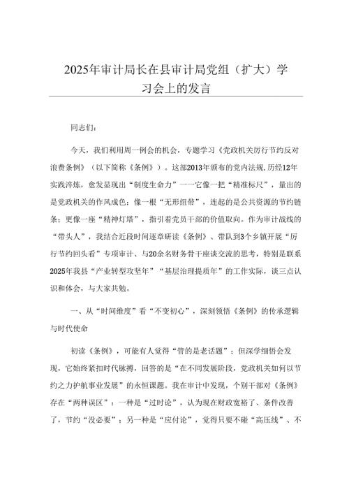2025年审计局长在县审计局党组（扩大）学习会上的发言.docx