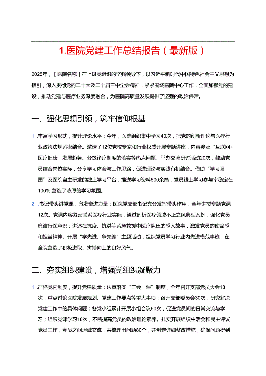 1.医院党建工作总结报告（最新版）.docx_第1页