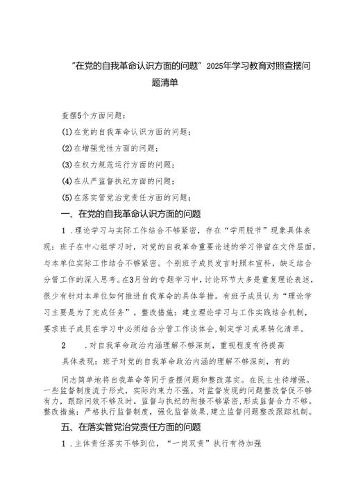 2025支部“在权力规范运行方面的问题”学习教育对照查摆问题清单 范本.docx
