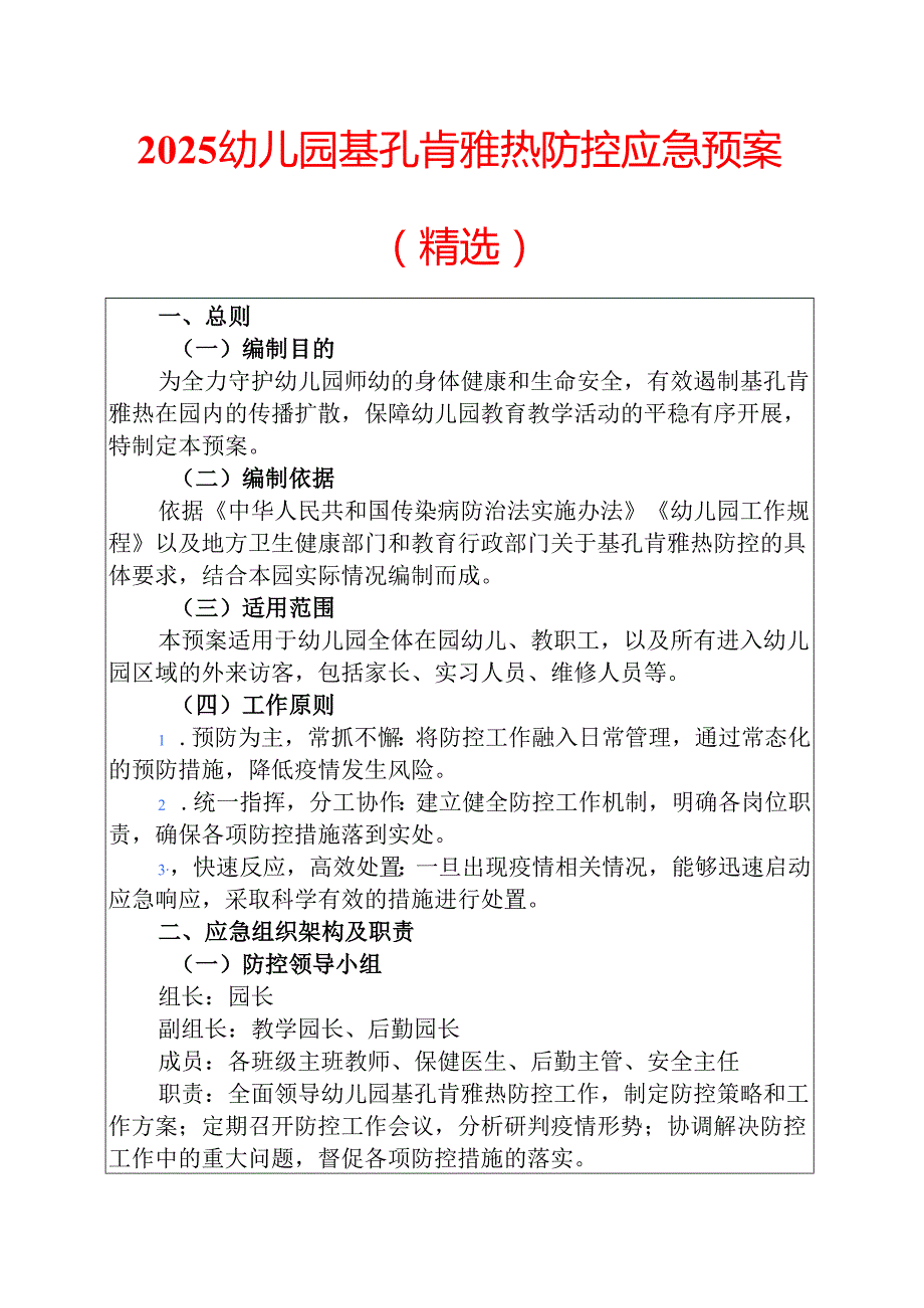 2025幼儿园基孔肯雅热防控应急预案（精选）.docx_第1页