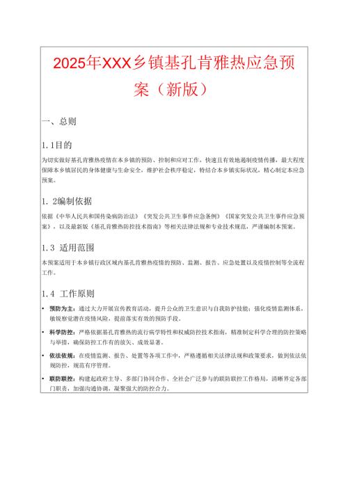 2025年XXX乡镇基孔肯雅热应急预案（新版）.docx