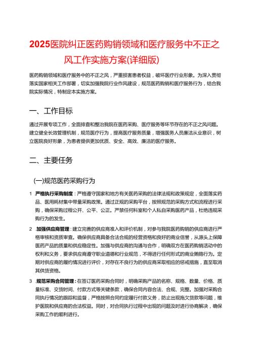 2025医院纠正医药购销领域和医疗服务中不正之风工作实施方案（详细版）.docx
