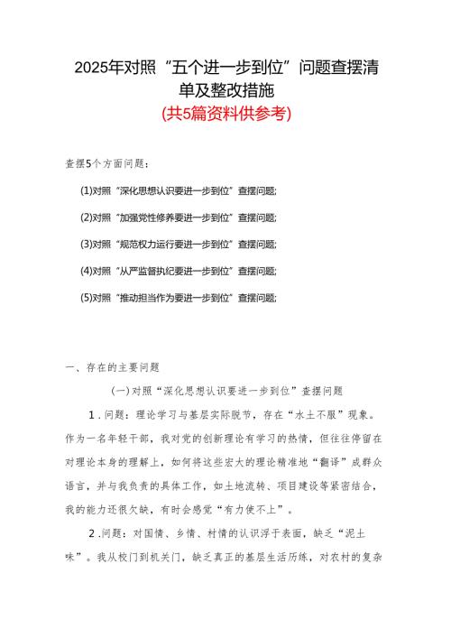 2025年对照“五个进一步到位”问题查摆整改清单台账合集资料.docx