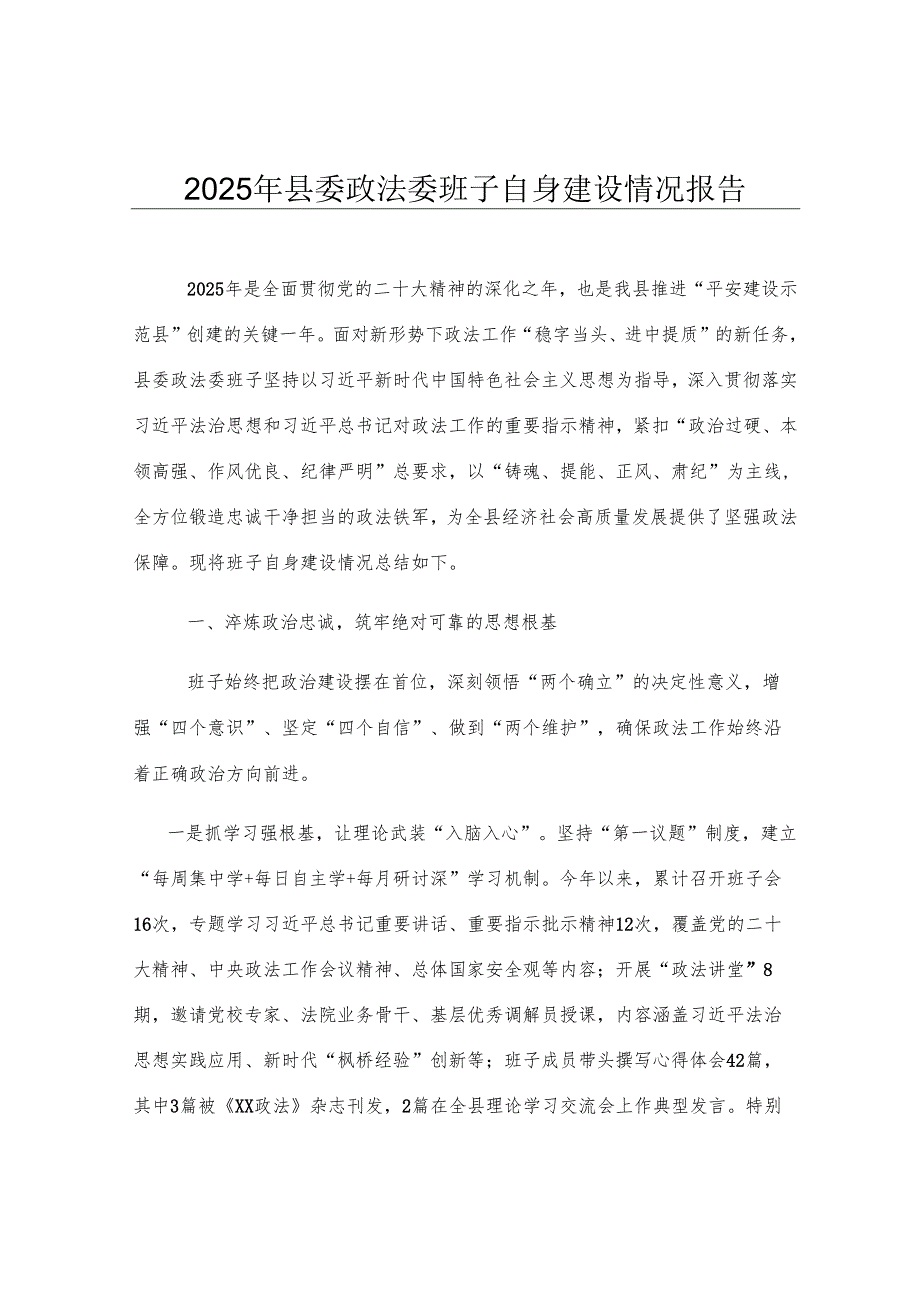 2025年县委政法委班子自身建设情况报告.docx_第1页