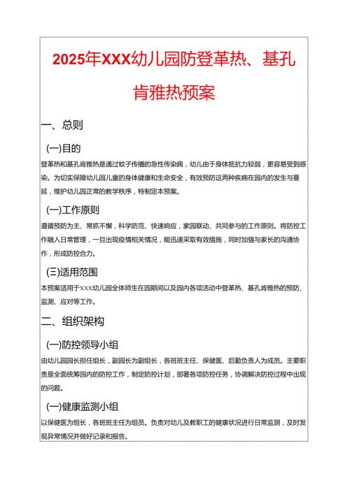 2025年XXX幼儿园防登革热、基孔肯雅热预案（最新版）.docx