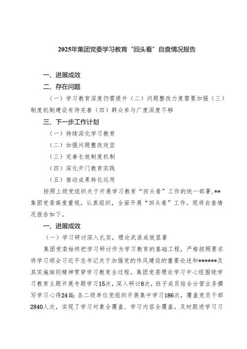 2025年集团党委学习教育“回头看”自查情况报告（共8篇）.docx