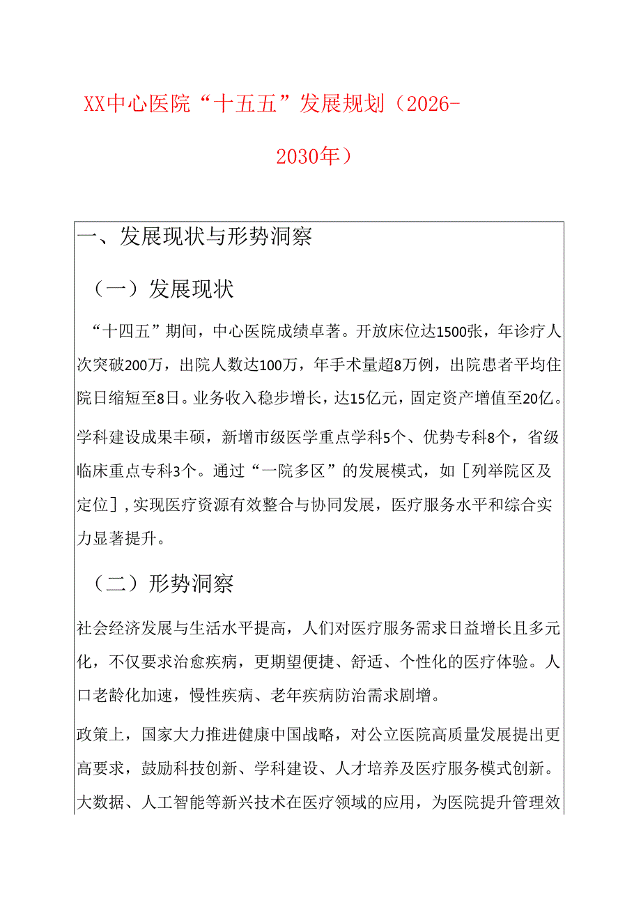 XX中心医院“十五五”发展规划（2026-2030年）.docx_第1页