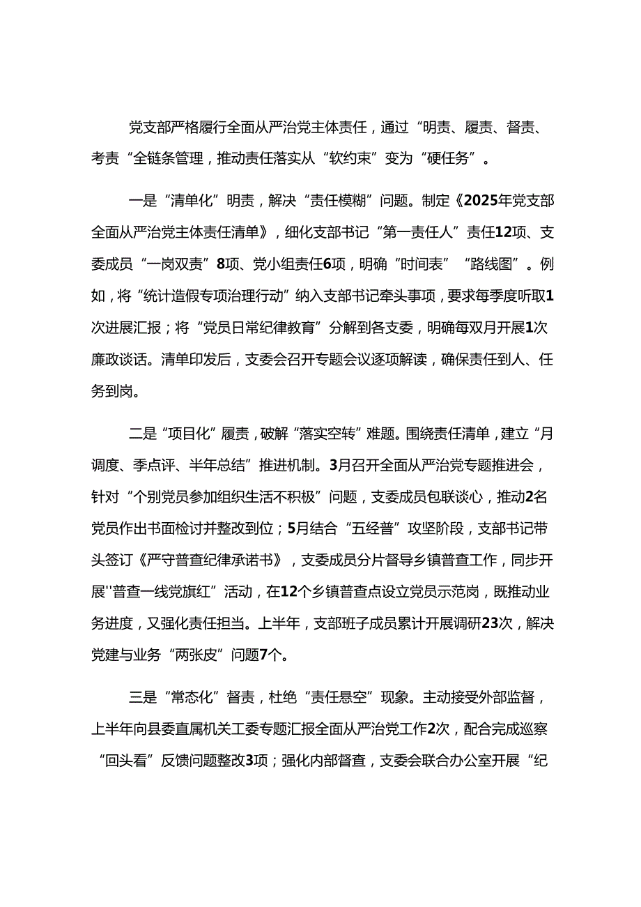 县统计局党支部2025年上半年全面从严治党主体责任落实情况报告.docx_第3页