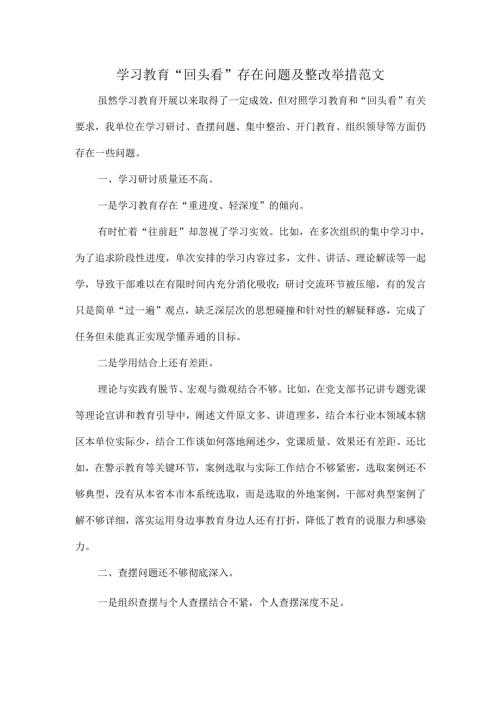 学习教育“回头看”存在问题及整改举措范文.docx