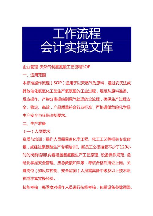 企业管理-天然气制氢氰酸工艺流程 SOP.docx