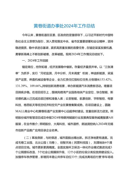 黄巷街道办事处2024年工作总结.docx