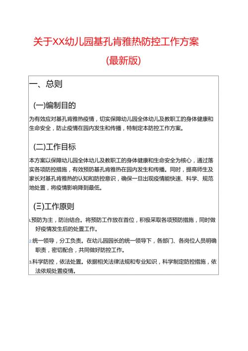 关于XX幼儿园基孔肯雅热防控工作方案（最新版）.docx