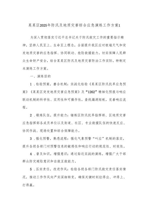 某某区2025年防汛及地质灾害综合应急演练工作方案1.docx