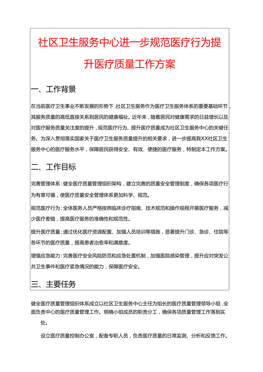 社区卫生服务中心进一步规范医疗行为提升医疗质量工作方案.docx_第1页