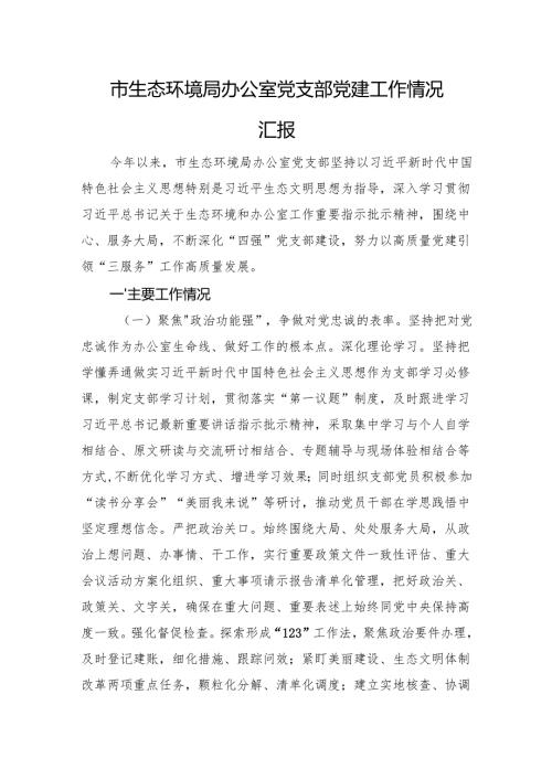 市生态环境局办公室党支部党建工作情况汇报.docx
