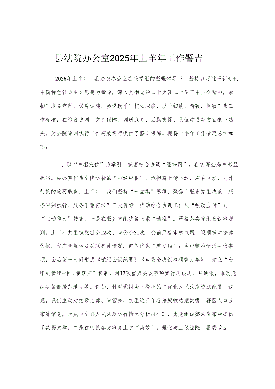 县法院办公室2025年上半年工作总结.docx_第1页