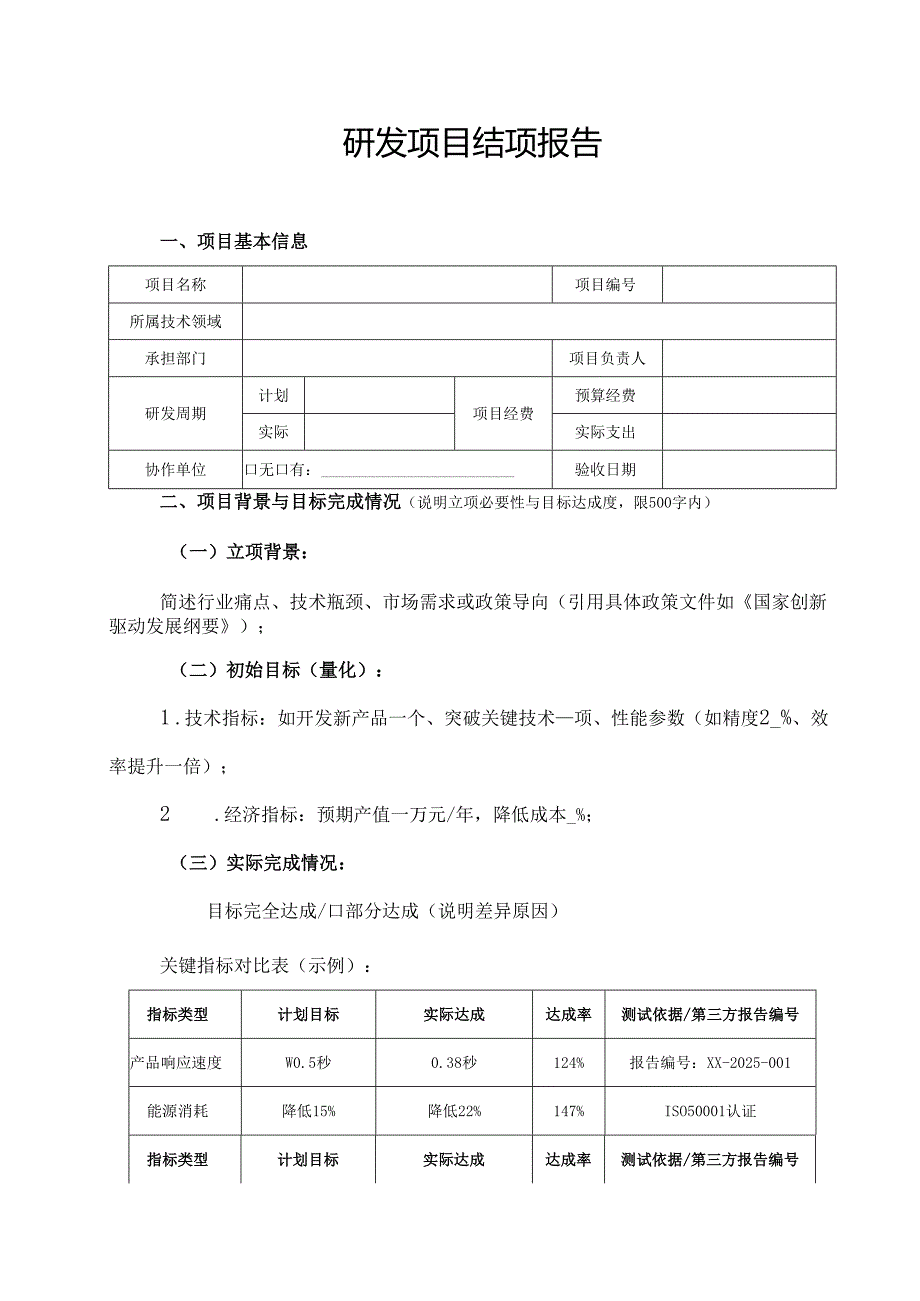 高新技术企业研发项目结项报告范本结题报告模板.docx_第1页