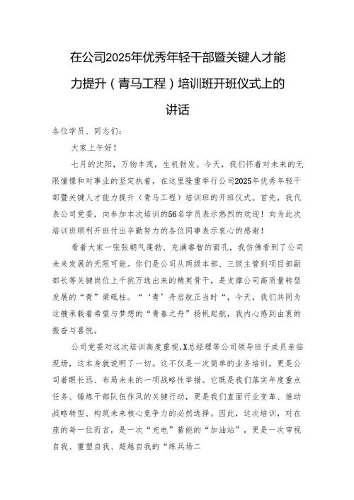 在公司2025年优秀年轻干部暨关键人才能力提升（青马工程）培训班开班仪式上的讲话.docx