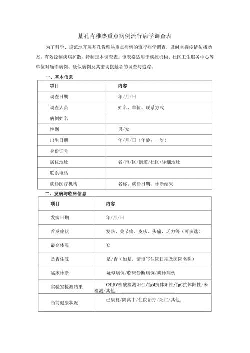 基孔肯雅热重点病例流行病学调查表.docx