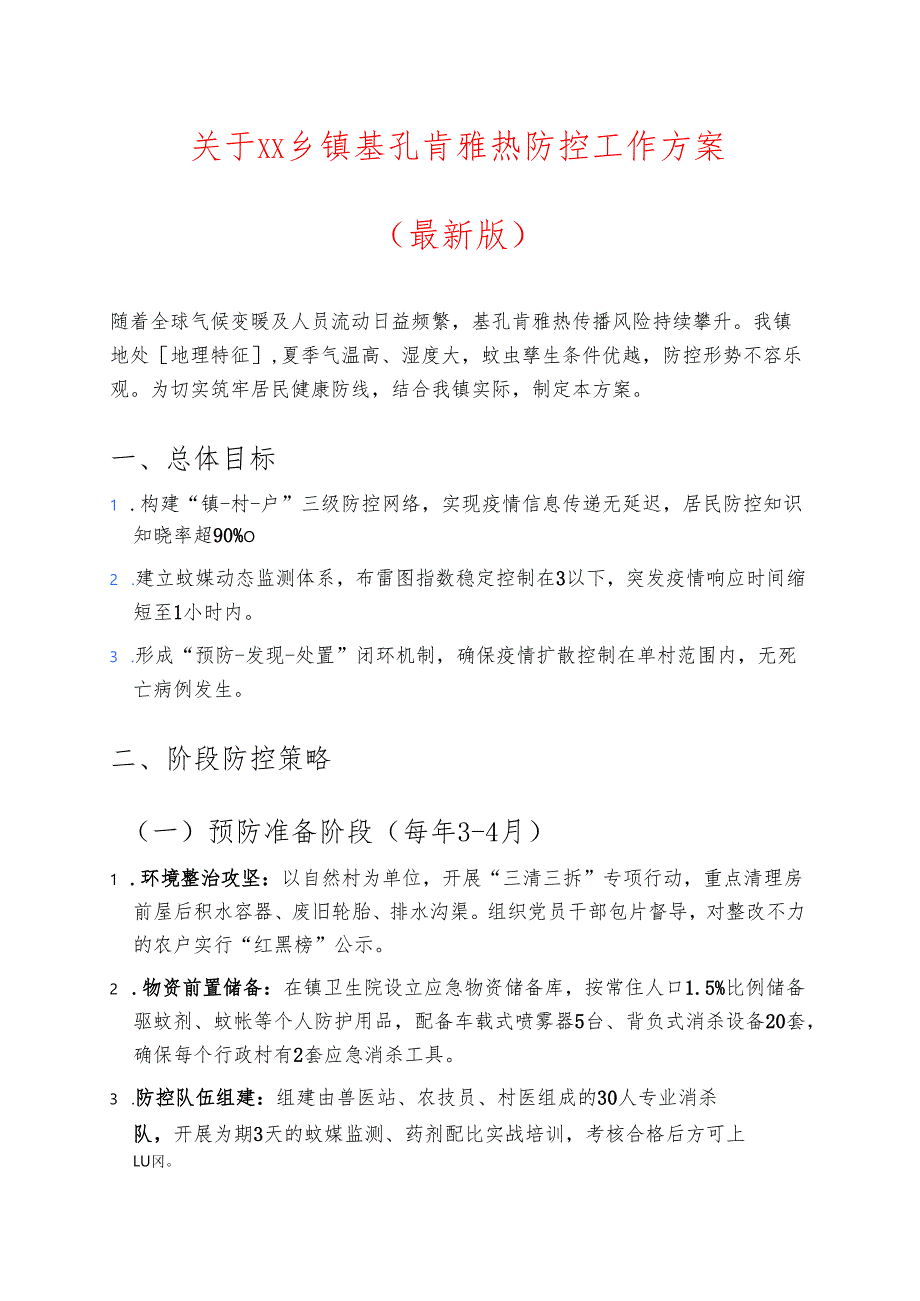 关于XX乡镇基孔肯雅热防控工作方案（最新版）.docx_第1页
