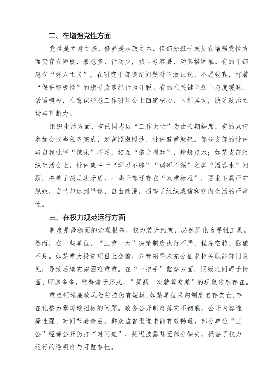 最新党支部在党的自我革命认识、增强党性、权力规范运行、从严监督执纪、落实管党治党责任方面（新的五个方面）学习教育对照查摆问题清单 范本.docx_第2页