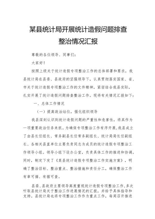 某县统计局开展统计造假问题排查整治情况汇报.docx