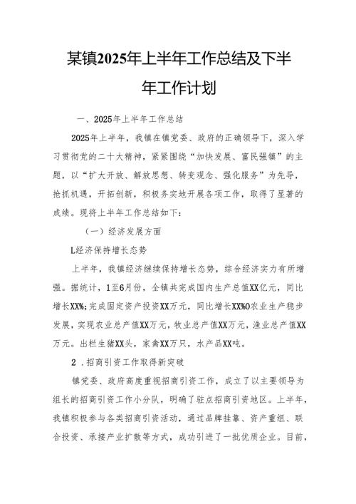 某镇2025年上半年工作总结及下半年工作计划.docx