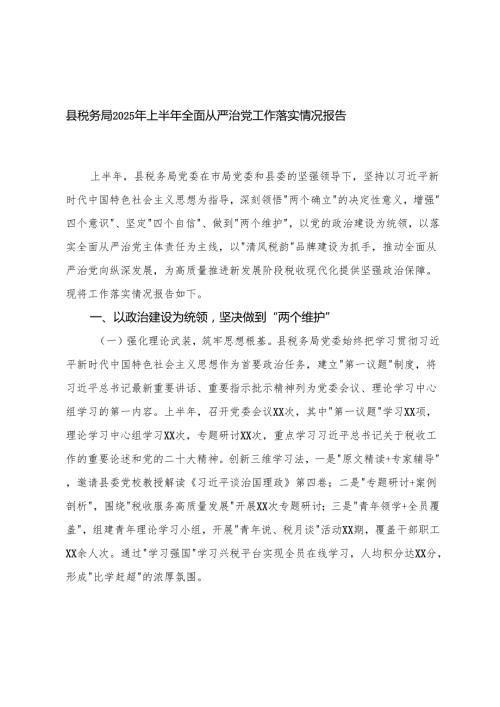 党支部、税务局2025年上半年全面从严治党工作落实情况报告.docx