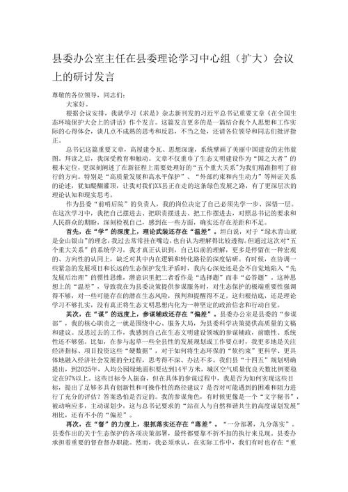 县委办公室主任在县委理论学习中心组（扩大）会议上的研讨发言.docx