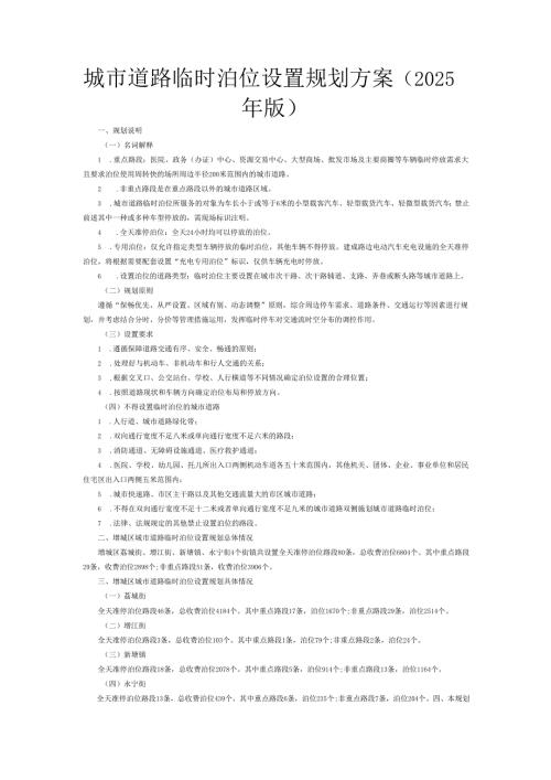 城市道路临时泊位设置规划方案（2025年版）.docx