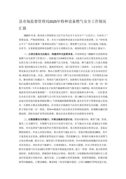 县市场监督管理局2025年特种设备燃气安全工作情况汇报.docx