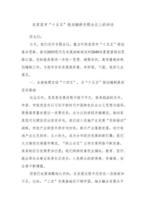 在某某市“十五五”规划编制专题会议上的讲话.docx