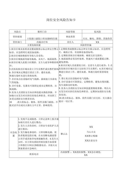 眼科门诊岗位安全风险告知卡（2025年XX市医院）.docx