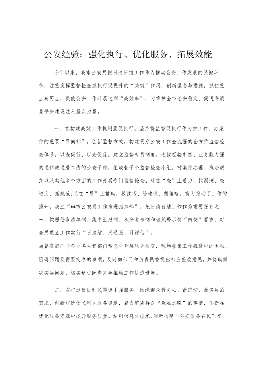 公安经验：强化执行、优化服务、拓展效能.docx_第1页