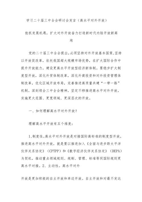 学习二十届三中全会研讨会发言（高水平对外开放）.docx