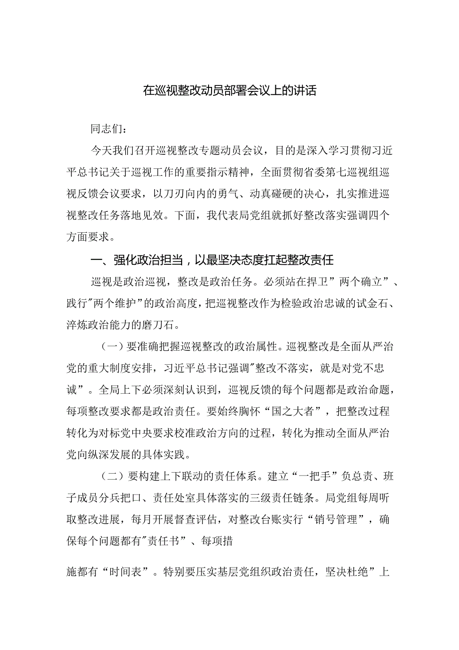 在巡视整改动员部署会议上的讲话.docx_第1页