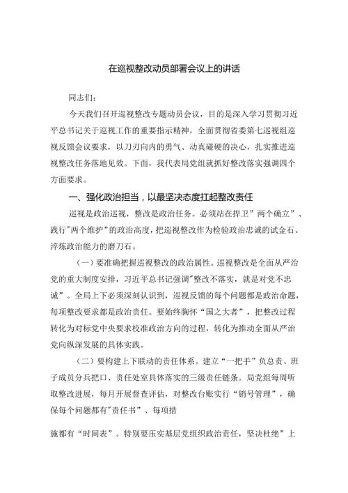 在巡视整改动员部署会议上的讲话.docx