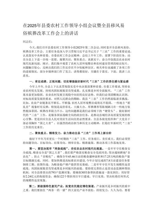 在2025年县委农村工作领导小组会议暨全县移风易俗殡葬改革工作会上的讲话.docx