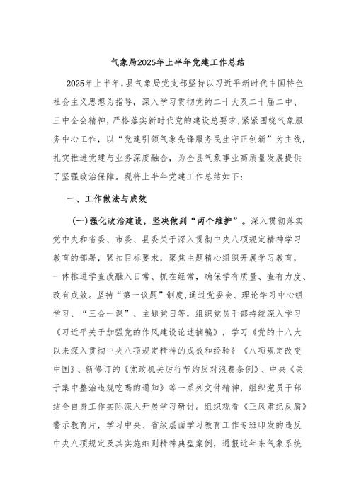 气象局2025年上半年党建工作总结.docx