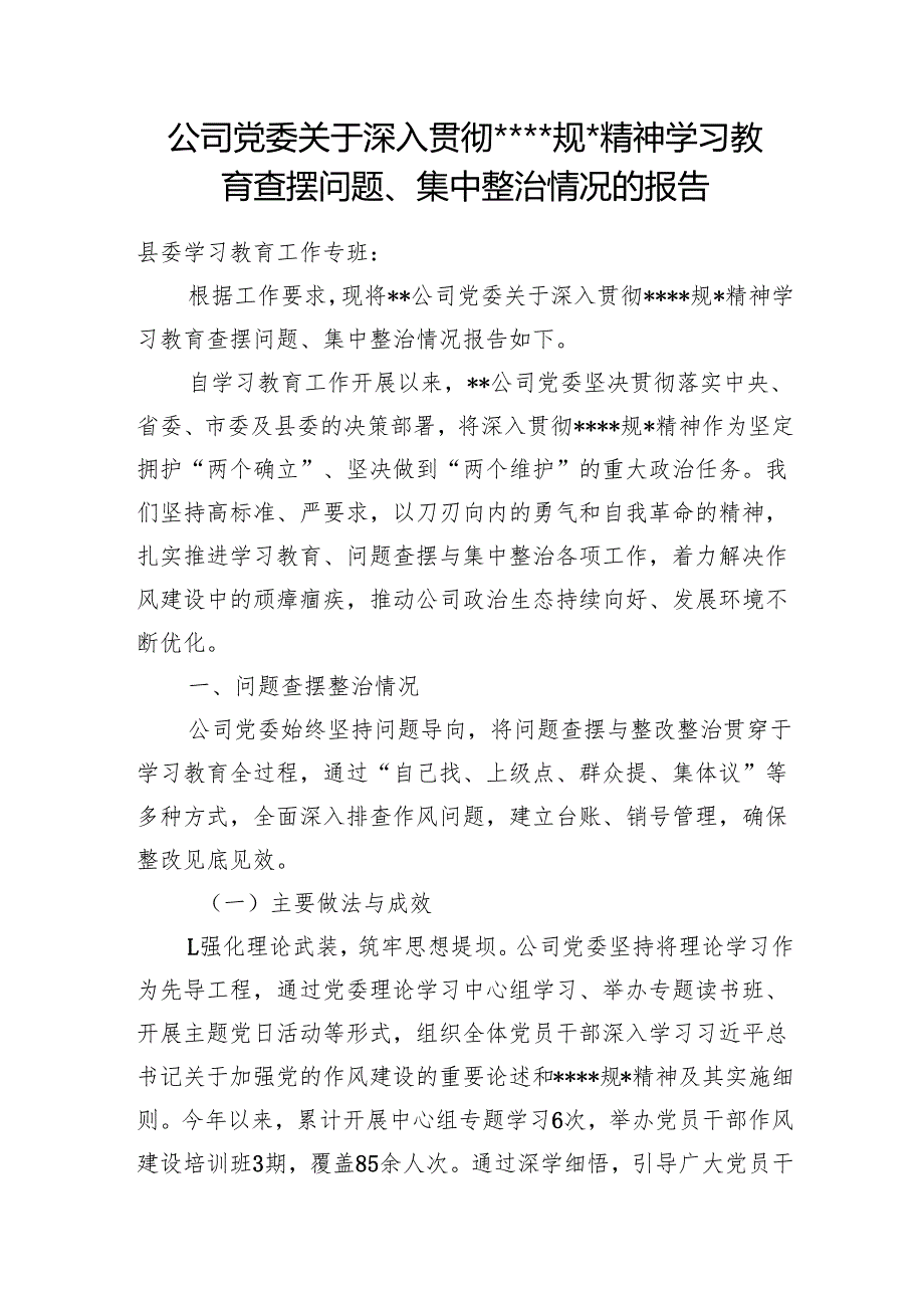 公司党委2025年8月关于深入贯彻精神学习教育查摆问题、集中整治情况的报告和2025年上半年工作总结及下半年工作计划.docx_第2页
