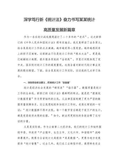 深学笃行新《统计法》奋力书写某某统计高质量发展新篇章.docx