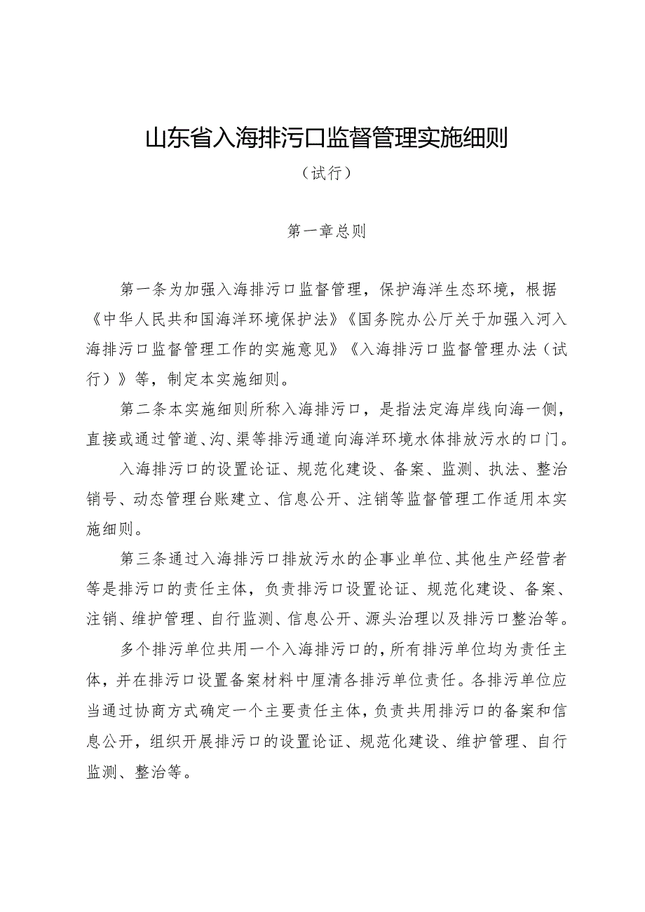 《山东省入海排污口监督管理实施细则（试行）》.docx_第1页