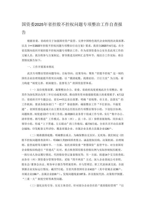 国资委2025年省控股不控权问题专项整治工作自查报告.docx