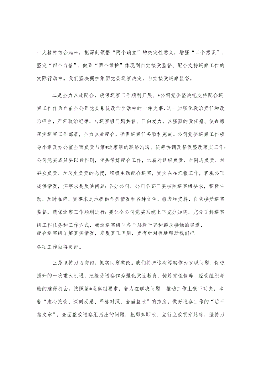 党委书记在集团党委巡察组动员会上的表态发言.docx_第2页