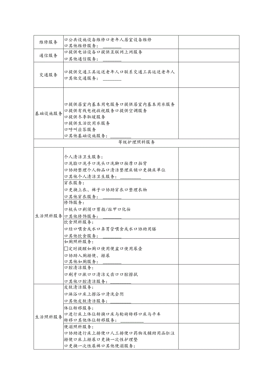 养老机构首次服务项目确认表模板.docx_第2页