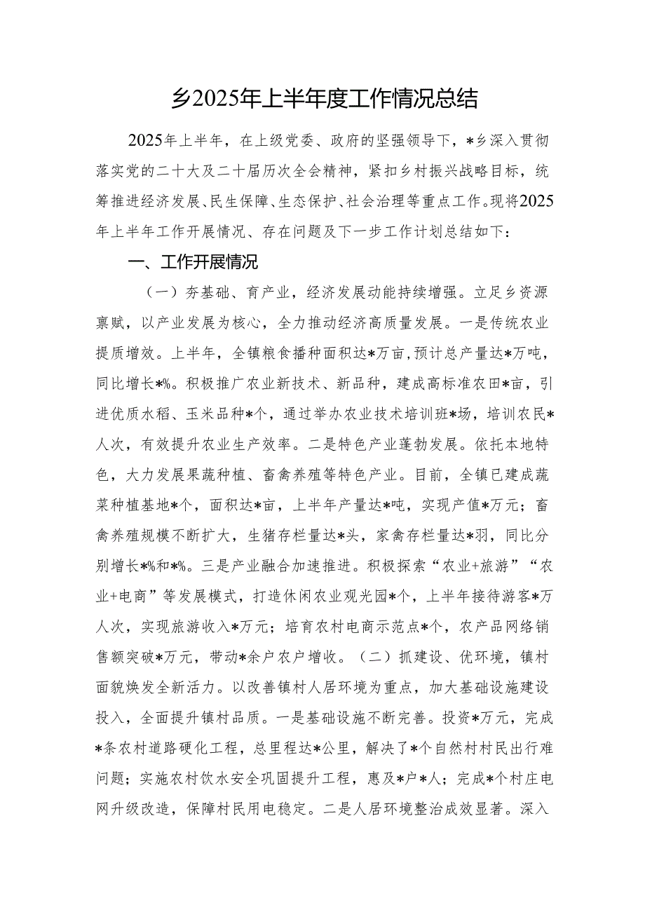 乡2025年上半年度工作情况总结.docx_第1页