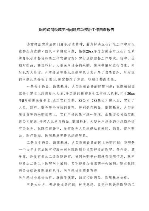 （8篇）医药购销领域突出问题专项整治工作自查报告精选专题资料.docx
