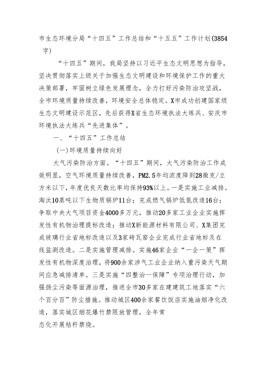市生态环境分局“十四五”工作总结和“十五五”工作计划（3854字）.docx_第1页